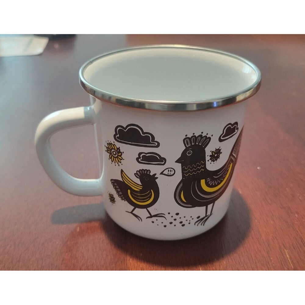 World Traveler Emalia Polish Folk Art Chicken Rooster METAL Coffee Tea Mug